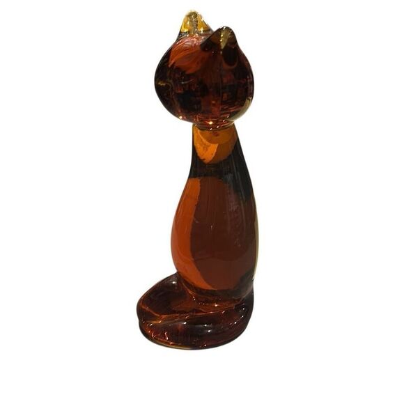 MCM 5.5" Amber Glass Cat Paperweight Figurine, Vintage, Rare Find, Elegant Decor - Picture 8 of 9